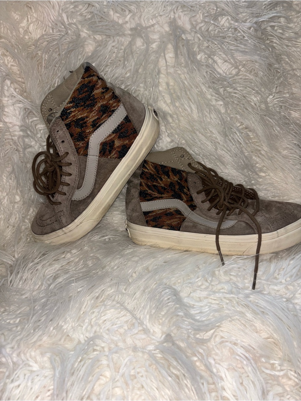 Vans High-Top Suede Sneakers with Leopard Panels - Brown